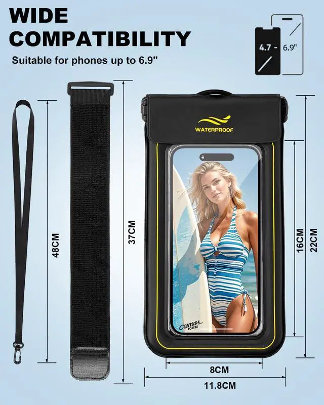 Alt view image 6 of 7 - 2-in-1 Waterproof Phone Pouch & Phone Armband Floating, Underwater Water Proof Phone Case with Detachable Strap, Waterproof Bags Up to 6.9", Beach Vacation Water Park Essentials