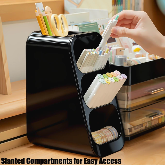 Alt view image 4 of 7 - Desk Organizer with Pen Pencil Holder, Pen Organizer with 2 Drawers & 4 Compartments, Desktop Organizers and Storage for Office Home School Art Supplies (Black)