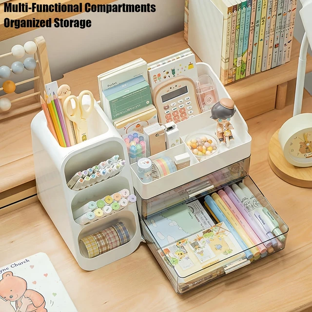Alt view image 6 of 7 - Desk Organizer with Pen Pencil Holder, Pen Organizer with 2 Drawers & 4 Compartments, Desktop Organizers and Storage for Office Home School Art Supplies (Black)