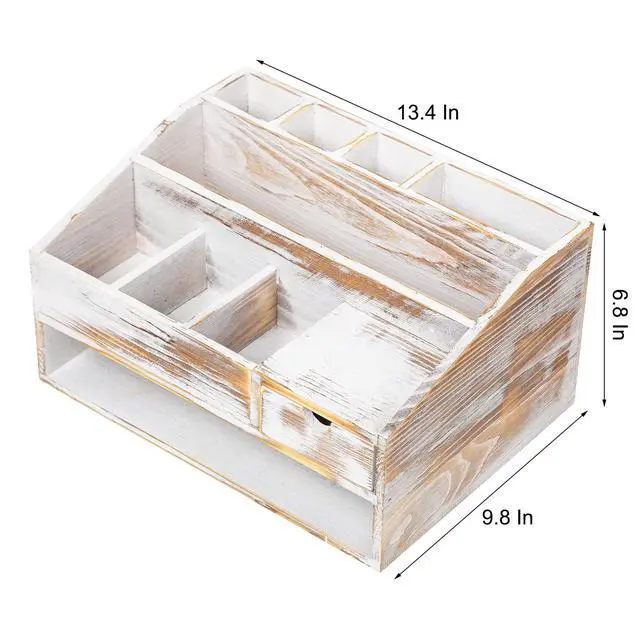Alt view image 2 of 6 - Wood Desk Drawer Organizers with File Organizer Pen holder Office Decor combo Organization Home Can Arrange calculators scissors pens note papers, etc. (washed white)