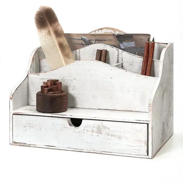 Main image of Rebee Vision Mail Organizer for Desk with Drawer for Room Decor, Whitewash