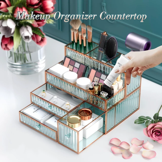 Alt view image 4 of 7 - Youdepot Makeup Organizer Countertop - Tempered Glass Vanity Organizer for Cosmetics, Skincare, Hair Tools, Brushes, Perfume - Multipurpose Bathroom Counter Skincare Organizer