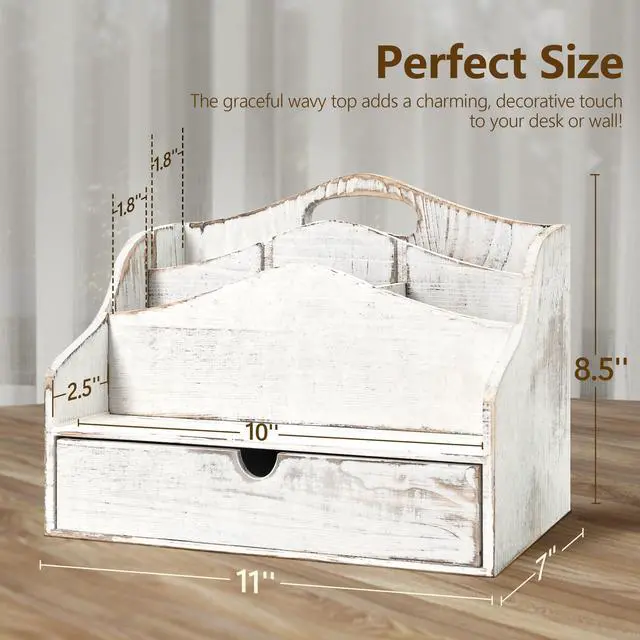 Alt view image 2 of 6 - Rebee Vision Mail Organizer for Desk with Drawer for Room Decor, Whitewash