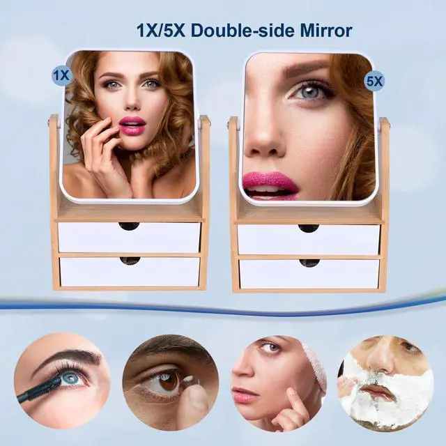 Alt view image 2 of 7 - 1x/5x Rectangle Magnifying Makeup Mirror, Jewelry and Cosmetics Storage Box