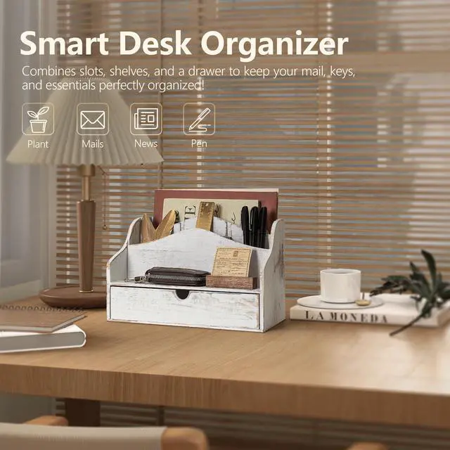 Alt view image 3 of 6 - Rebee Vision Mail Organizer for Desk with Drawer for Room Decor, Whitewash