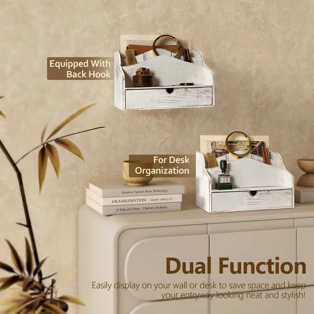 Alt view image 4 of 6 - Rebee Vision Mail Organizer for Desk with Drawer for Room Decor, Whitewash