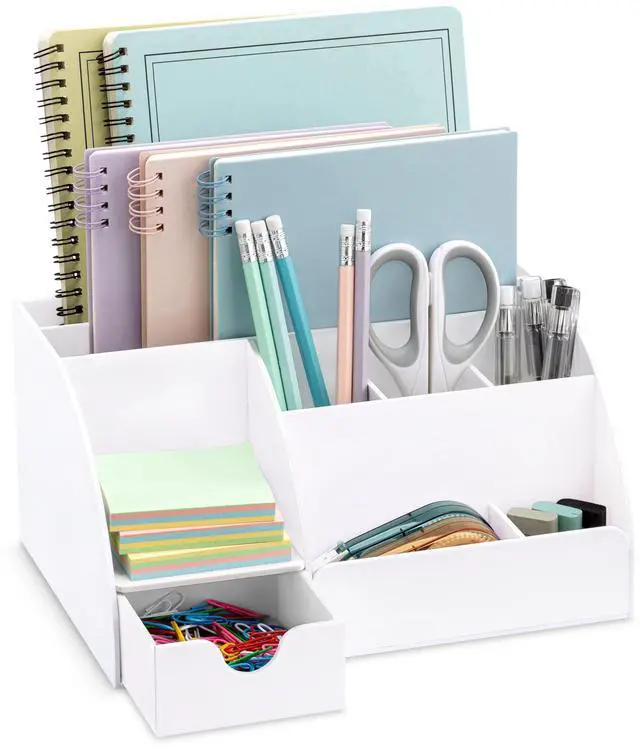 Main image of White Desktop Organizer - 9 Compartment Office Desk Accessories Organizer - Pen Holder