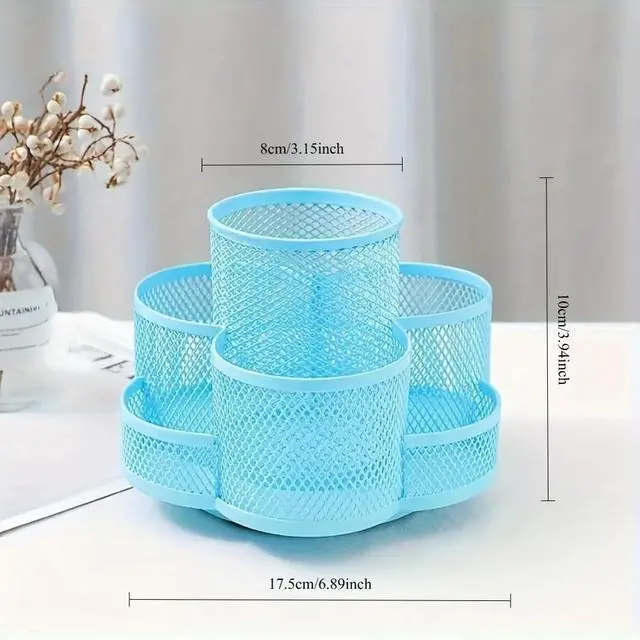 Alt view image 2 of 6 - Grid Desktop Storage Box, 7-Compartment Individual Storage Boxes, Rotatable, Metal Material, 6.89 inches wide, 3.94 inches high (Blue)