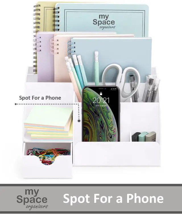 Alt view image 2 of 7 - White Desktop Organizer - 9 Compartment Office Desk Accessories Organizer - Pen Holder