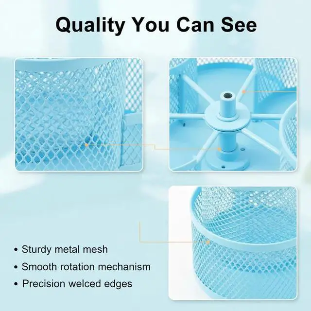 Alt view image 4 of 6 - Grid Desktop Storage Box, 7-Compartment Individual Storage Boxes, Rotatable, Metal Material, 6.89 inches wide, 3.94 inches high (Blue)