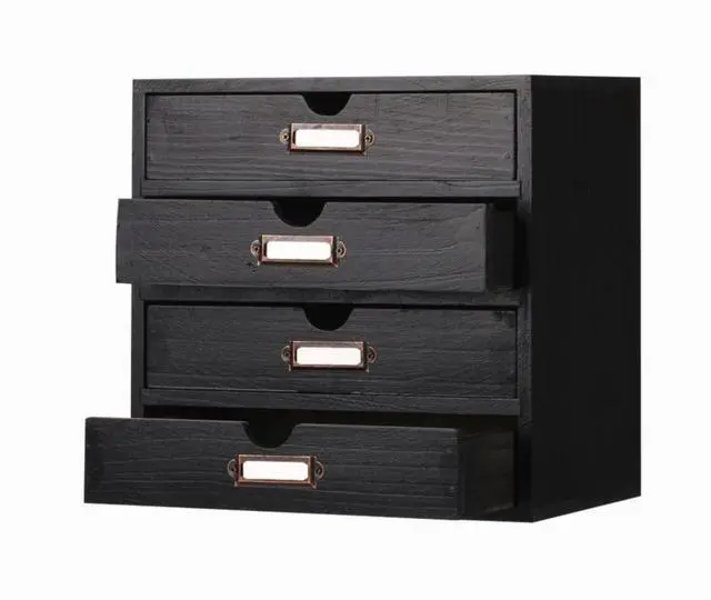 Main image of Small Wooden Drawers Wooden Box with Drawer Black