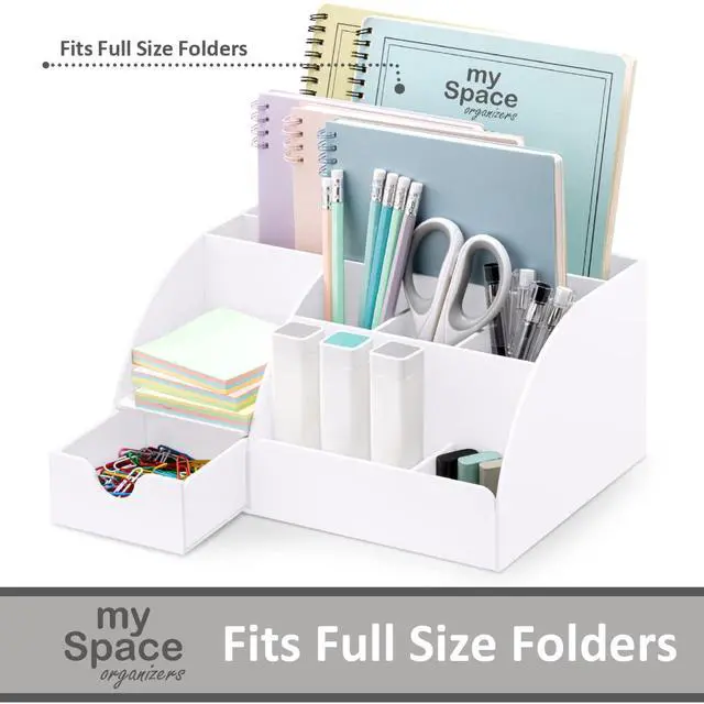 Alt view image 3 of 7 - White Desktop Organizer - 9 Compartment Office Desk Accessories Organizer - Pen Holder