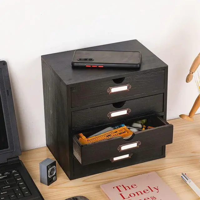 Alt view image 2 of 7 - Small Wooden Drawers Wooden Box with Drawer Black
