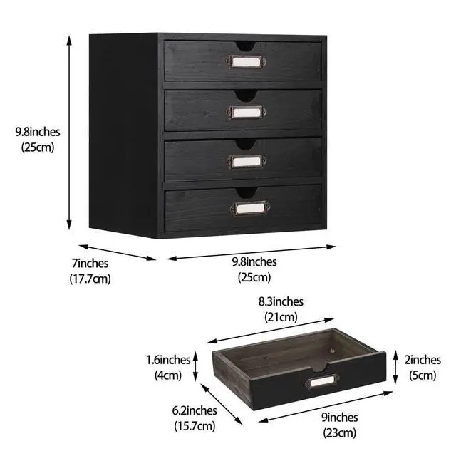 Alt view image 3 of 7 - Small Wooden Drawers Wooden Box with Drawer Black