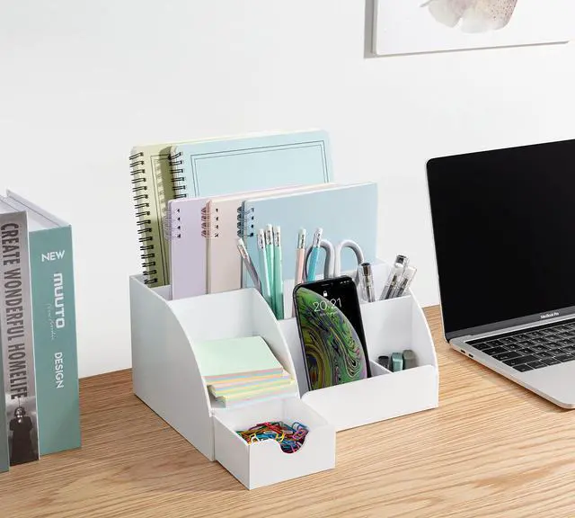 Alt view image 4 of 7 - White Desktop Organizer - 9 Compartment Office Desk Accessories Organizer - Pen Holder