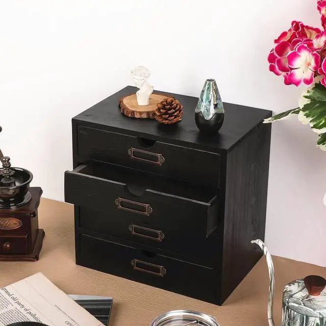 Alt view image 4 of 7 - Small Wooden Drawers Wooden Box with Drawer Black