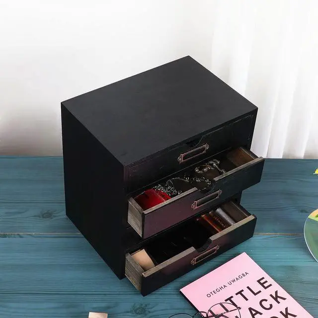 Alt view image 5 of 7 - Small Wooden Drawers Wooden Box with Drawer Black
