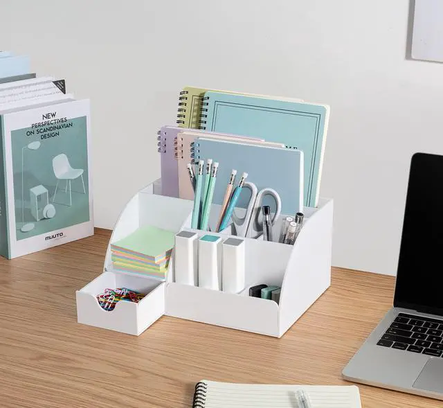 Alt view image 5 of 7 - White Desktop Organizer - 9 Compartment Office Desk Accessories Organizer - Pen Holder