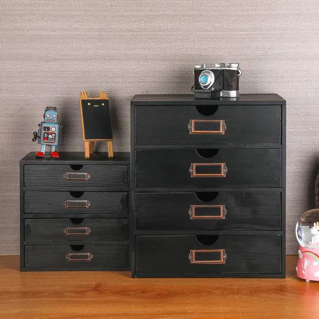 Alt view image 6 of 7 - Small Wooden Drawers Wooden Box with Drawer Black