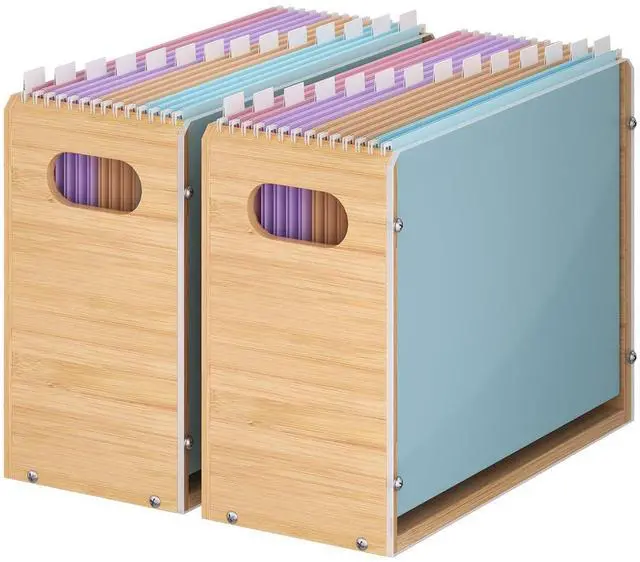 Main image of Sbanmao Acrylic Wall File Organizer, Hanging File Folder Organizer with Handle, Bamboo File Box File Crate Storage Box, Portable Filing Organizer for Home Office Classroom (Letter Size, 2 Pack)