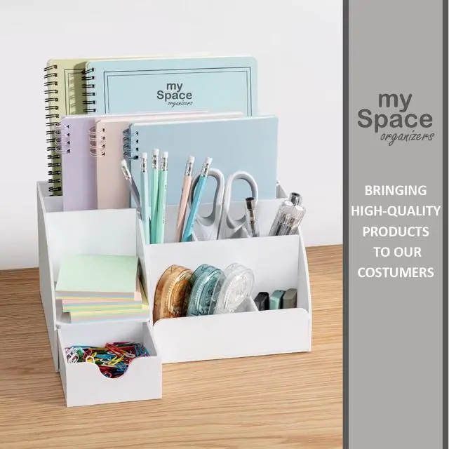 Alt view image 7 of 7 - White Desktop Organizer - 9 Compartment Office Desk Accessories Organizer - Pen Holder