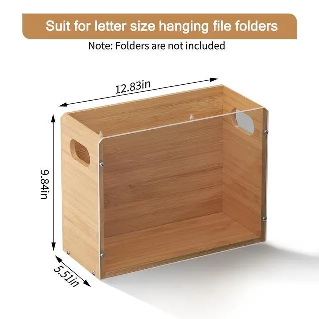 Alt view image 2 of 7 - Sbanmao Acrylic Wall File Organizer, Hanging File Folder Organizer with Handle, Bamboo File Box File Crate Storage Box, Portable Filing Organizer for Home Office Classroom (Letter Size, 2 Pack)