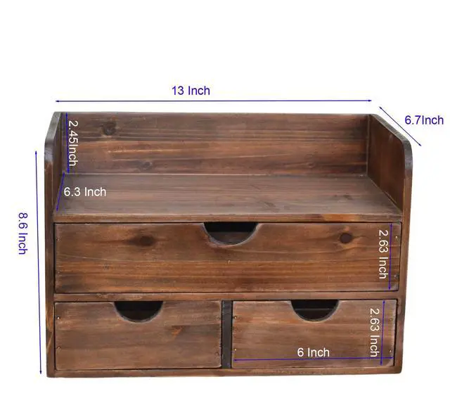 Alt view image 3 of 7 - Brown Wooden 3 Drawer Desk Organizer with Shelf, Mail Rack Vanity Storage