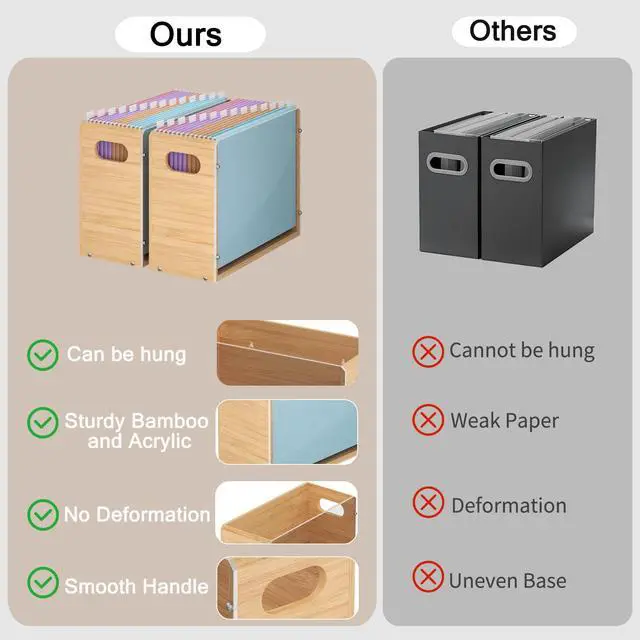 Alt view image 4 of 7 - Sbanmao Acrylic Wall File Organizer, Hanging File Folder Organizer with Handle, Bamboo File Box File Crate Storage Box, Portable Filing Organizer for Home Office Classroom (Letter Size, 2 Pack)
