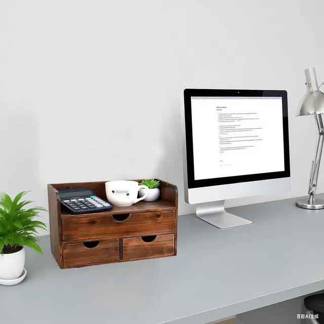Alt view image 5 of 7 - Brown Wooden 3 Drawer Desk Organizer with Shelf, Mail Rack Vanity Storage