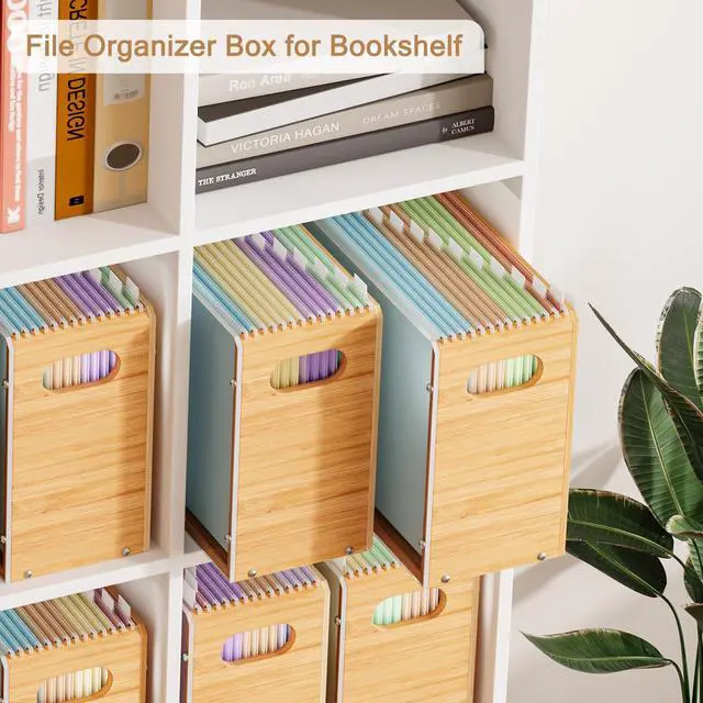 Alt view image 5 of 7 - Sbanmao Acrylic Wall File Organizer, Hanging File Folder Organizer with Handle, Bamboo File Box File Crate Storage Box, Portable Filing Organizer for Home Office Classroom (Letter Size, 2 Pack)