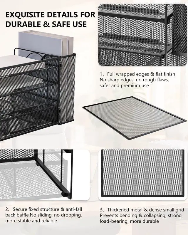 Alt view image 5 of 7 - WALI Desk File Organizer, 4 Tier Desktop Paper Letter Tray Organizer with Drawer and 2 Pen Holders, Office Desk Accessories & Workspace Organizers for Office, Home Supplies(DO005DH-B), 1 Pack, Black