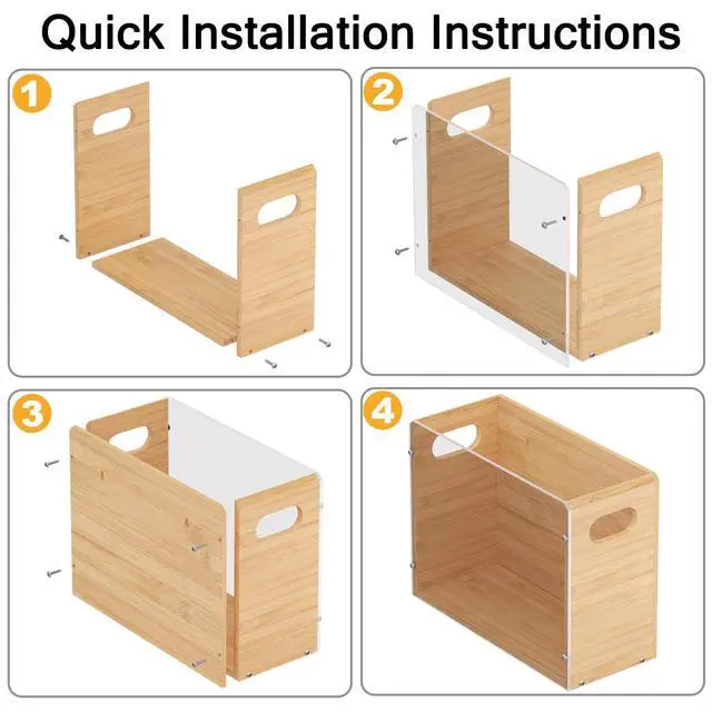 Alt view image 7 of 7 - Sbanmao Acrylic Wall File Organizer, Hanging File Folder Organizer with Handle, Bamboo File Box File Crate Storage Box, Portable Filing Organizer for Home Office Classroom (Letter Size, 2 Pack)