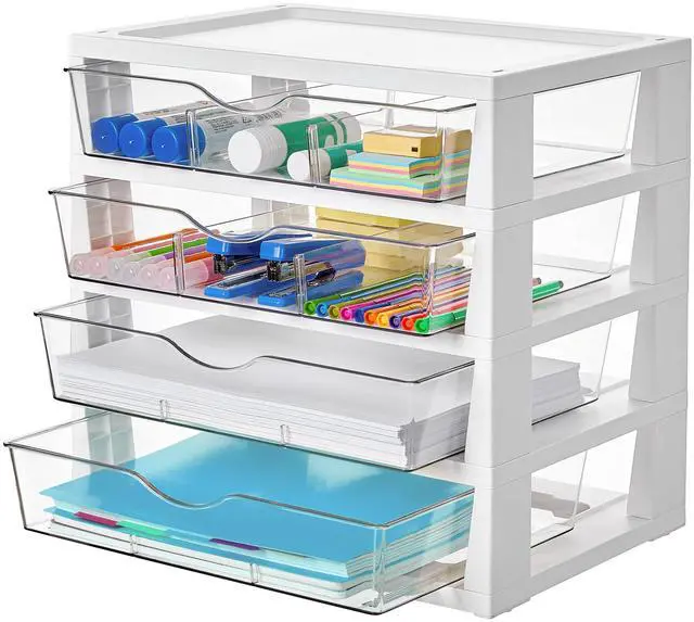 Main image of Vtopmart Clear Desktop Organizer, 4-Tier Drawer Storage with Dividers