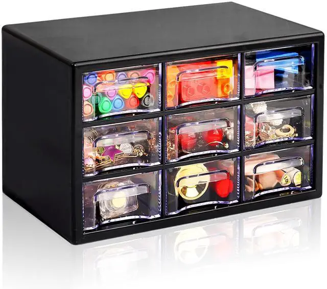 Main image of Stackable Desk Organizer with 9 Drawers, Clear Storage Box, Black