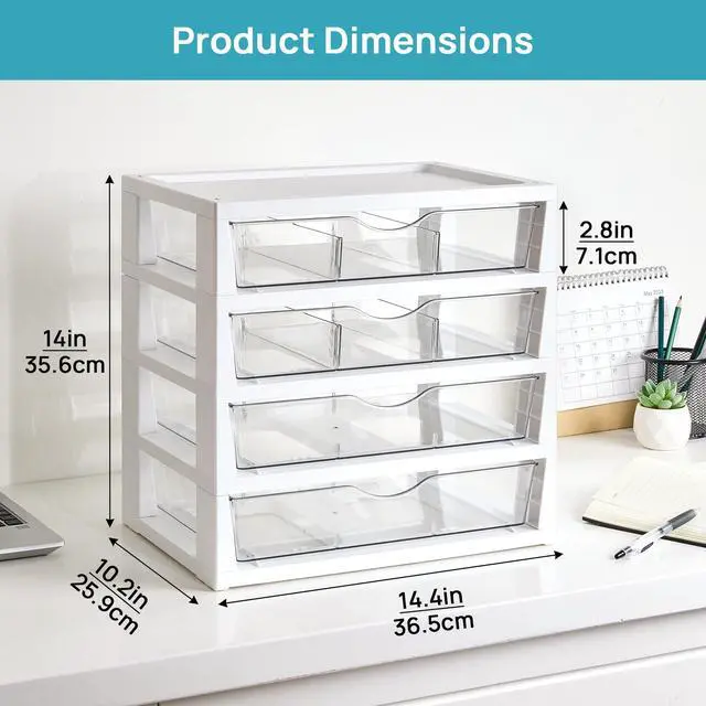 Alt view image 2 of 7 - Vtopmart Clear Desktop Organizer, 4-Tier Drawer Storage with Dividers