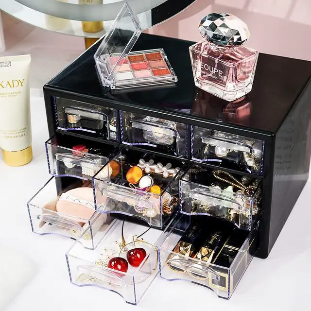 Alt view image 2 of 6 - Stackable Desk Organizer with 9 Drawers, Clear Storage Box, Black