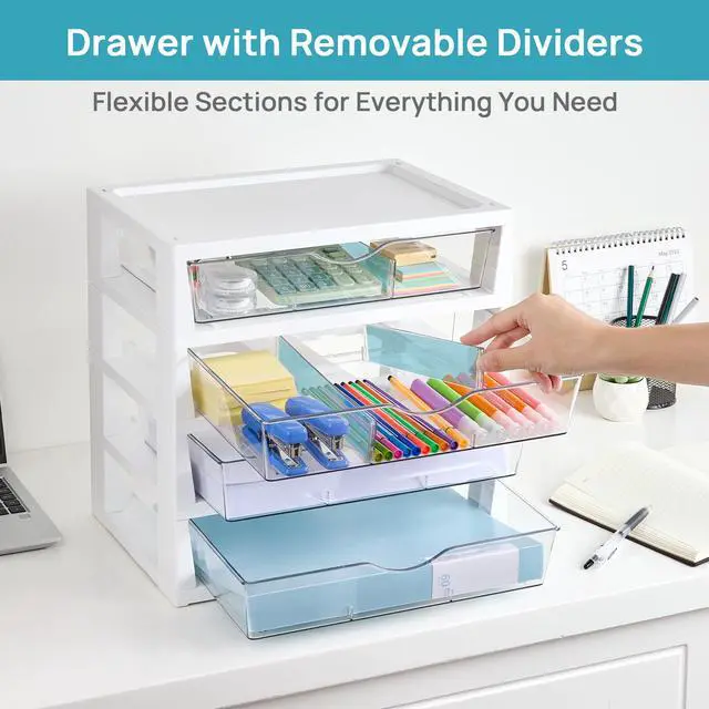 Alt view image 3 of 7 - Vtopmart Clear Desktop Organizer, 4-Tier Drawer Storage with Dividers