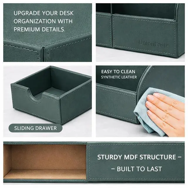 Alt view image 2 of 7 - UnionBasic Desk Organizer - Multifunctional Leather Desktop Pen Holder Storage Box - Business Card/Pen/Pencil/Mobile Phone/Stationery Holder, Dark Ivy
