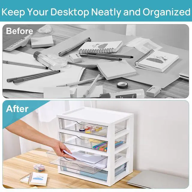 Alt view image 4 of 7 - Vtopmart Clear Desktop Organizer, 4-Tier Drawer Storage with Dividers