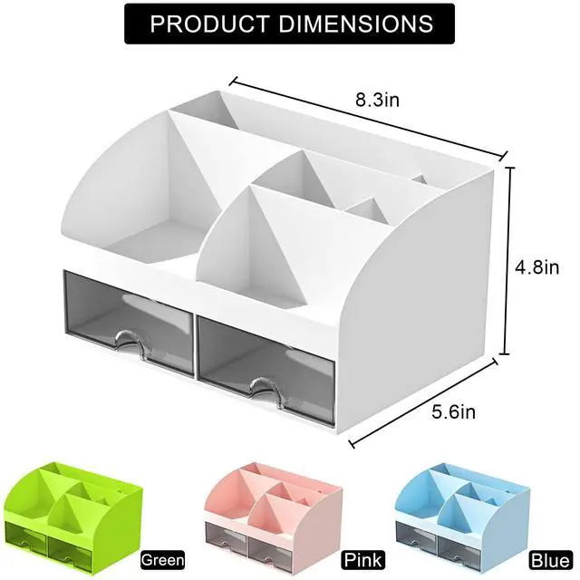Alt view image 2 of 6 - COMFYROOM Desk Organizer with 6 Compartments and 2 Drawers, Plastic Makeup Organizer, Pen Holder for Desktop Storage, Desk Organization for School, Home, Office Supplies (White)