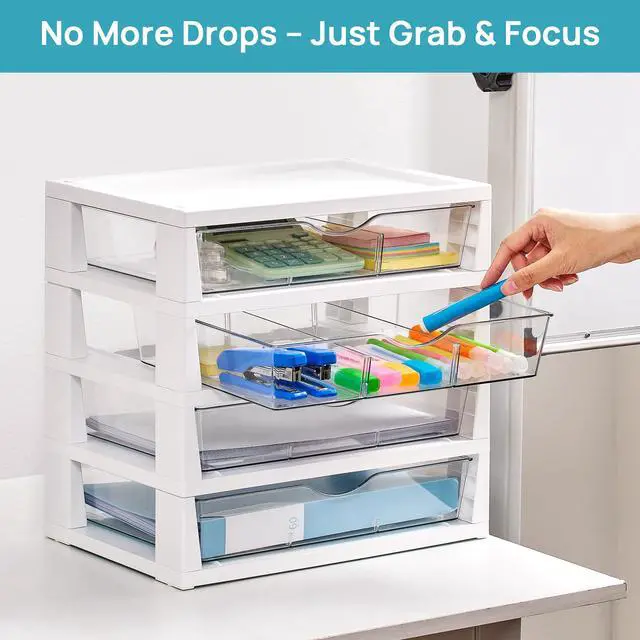Alt view image 5 of 7 - Vtopmart Clear Desktop Organizer, 4-Tier Drawer Storage with Dividers