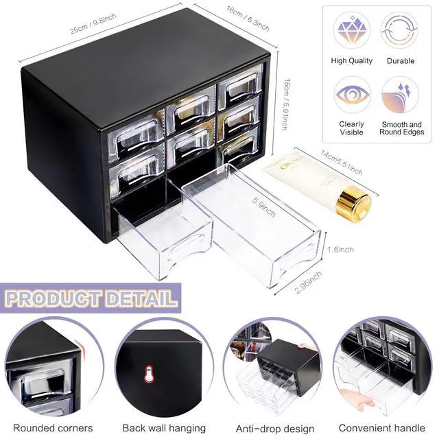 Alt view image 3 of 6 - Stackable Desk Organizer with 9 Drawers, Clear Storage Box, Black