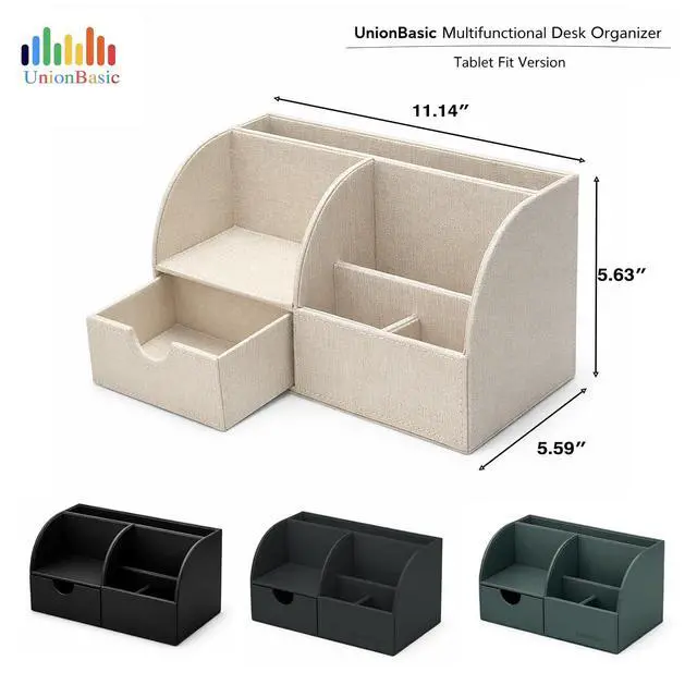 Alt view image 4 of 7 - UnionBasic Desk Organizer - Multifunctional Leather Desktop Pen Holder Storage Box - Business Card/Pen/Pencil/Mobile Phone/Stationery Holder, Dark Ivy