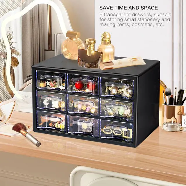 Alt view image 4 of 6 - Stackable Desk Organizer with 9 Drawers, Clear Storage Box, Black