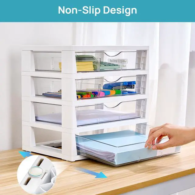 Alt view image 6 of 7 - Vtopmart Clear Desktop Organizer, 4-Tier Drawer Storage with Dividers