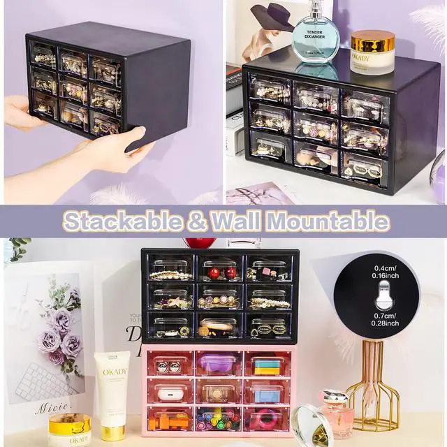 Alt view image 5 of 6 - Stackable Desk Organizer with 9 Drawers, Clear Storage Box, Black
