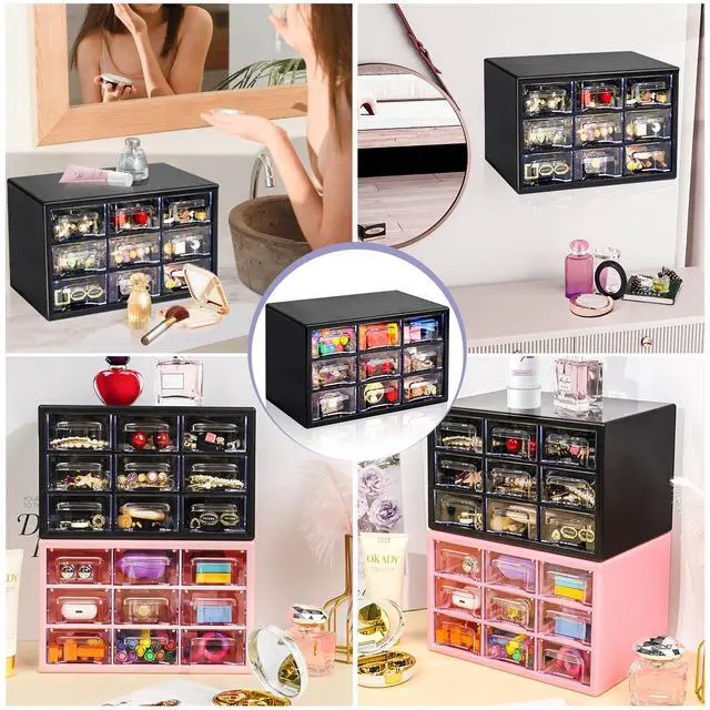 Alt view image 6 of 6 - Stackable Desk Organizer with 9 Drawers, Clear Storage Box, Black