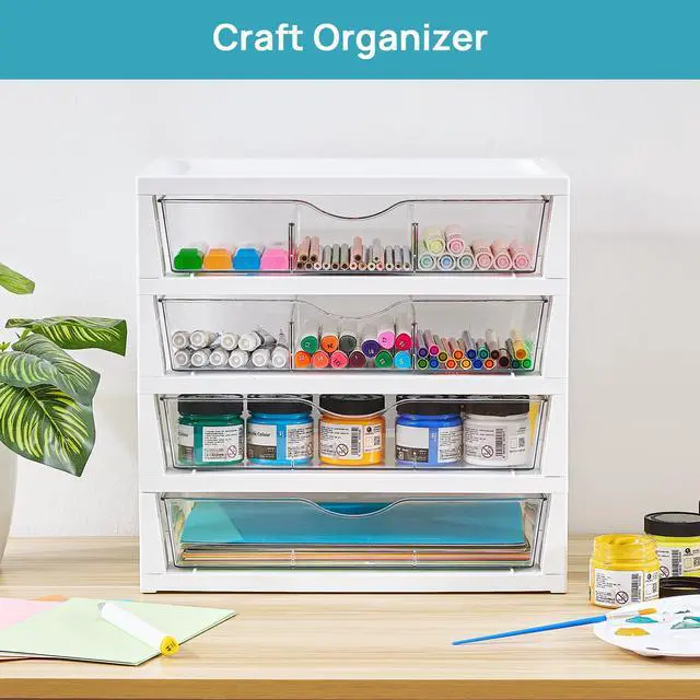 Alt view image 7 of 7 - Vtopmart Clear Desktop Organizer, 4-Tier Drawer Storage with Dividers