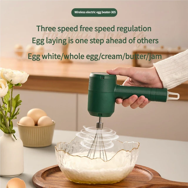 Alt view image 5 of 7 - Cordless Hand Mixer, USB Rechargeable Electric Hand Mixer with 3 Speeds, Detachable Stainless Steel Whisks, Compact Egg Beater for Baking, Batter, Whipped Cream - Stress-Free Sage Green