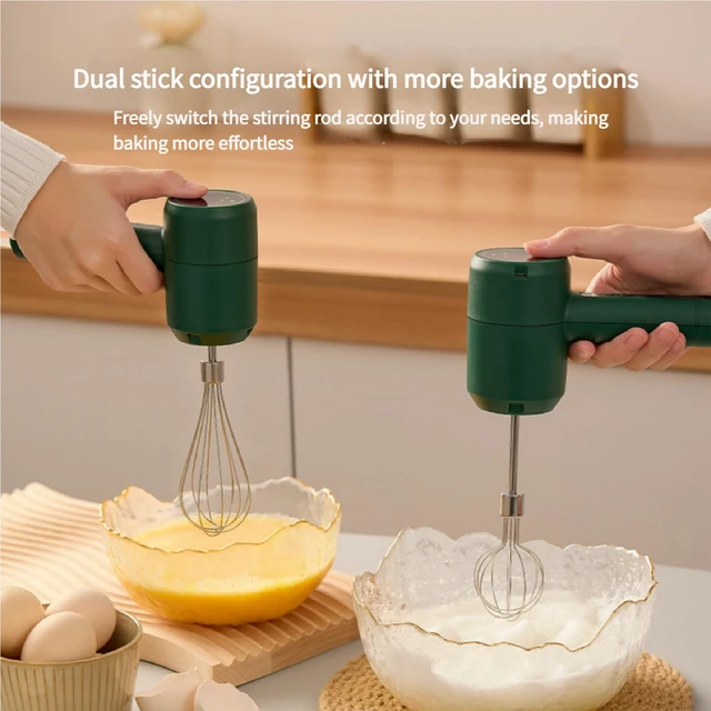 Alt view image 6 of 7 - Cordless Hand Mixer, USB Rechargeable Electric Hand Mixer with 3 Speeds, Detachable Stainless Steel Whisks, Compact Egg Beater for Baking, Batter, Whipped Cream - Stress-Free Sage Green